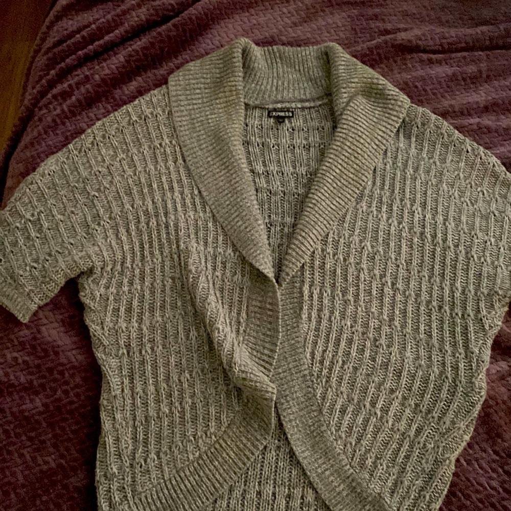 Grey shirt sleeve cardigan sweater